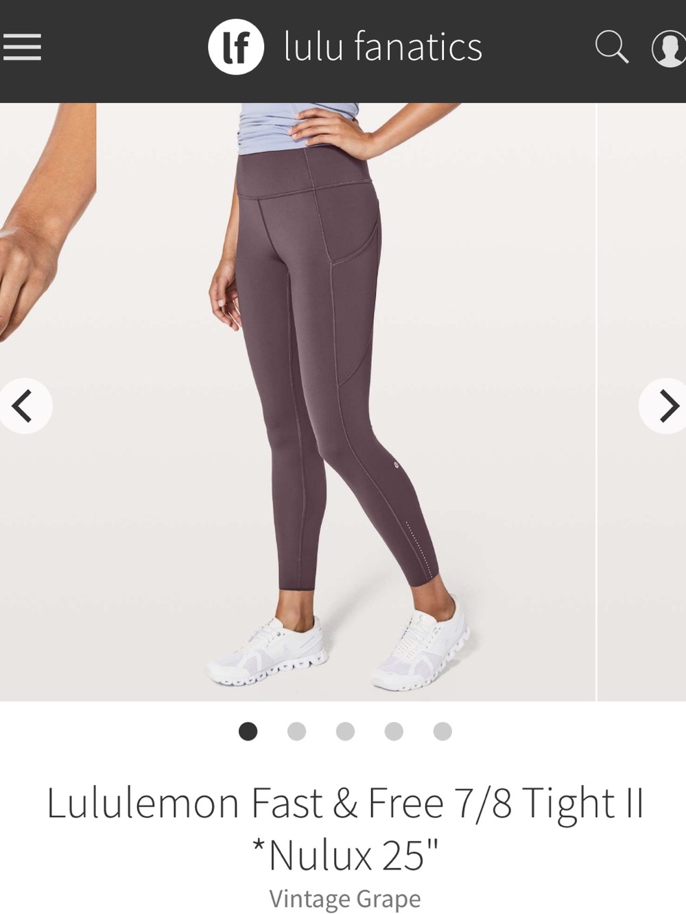 Lululemon Fast & Free 7/8 Tight II *Nulux 25" Size 4